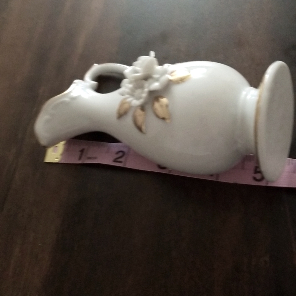 White Porcelain Miniature Pitcher Vase Gold Trim 5 Inch - Picture 4 of 4